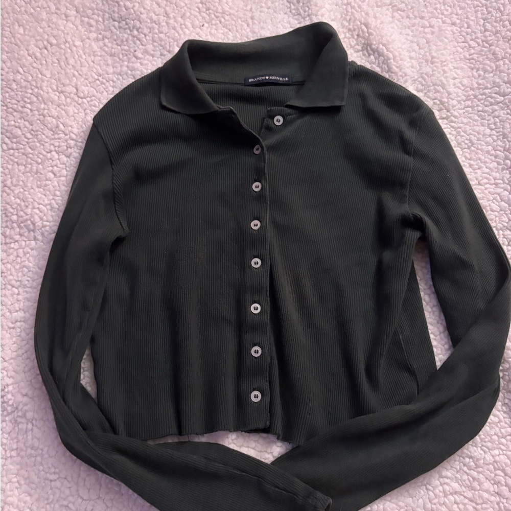 Brandy Melville Dark Green Button-Down Shirt